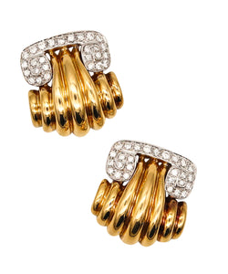 -Modernist 1970 Geometric Earrings In 18Kt Yellow Gold With 3.78 Ctw In VS Diamonds