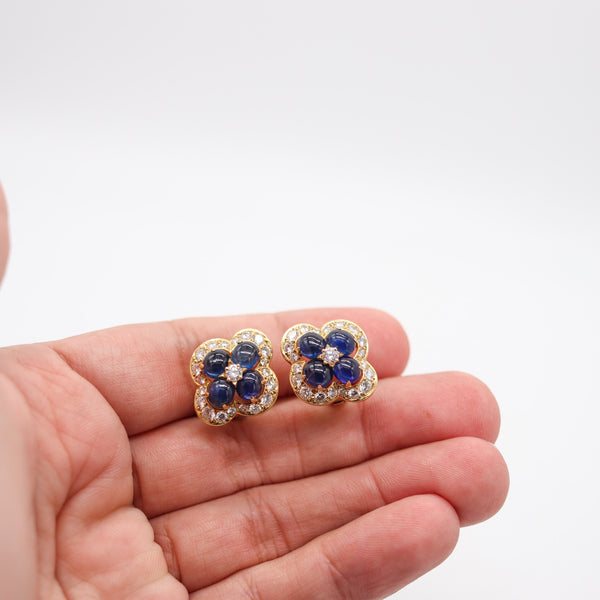 CARTIER Paris 1970 Clips-On Earrings In 18Kt Gold With 9.85 Ctw Sapphires & Diamonds