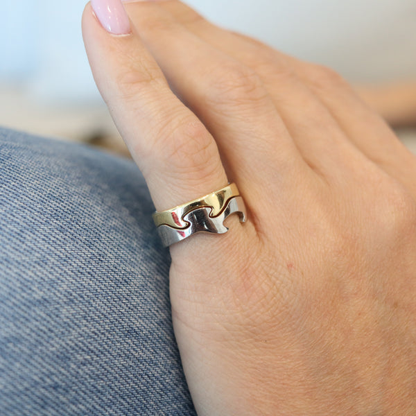 GEORG JENSEN 1970 Denmark By Nina Koppel Fusion Puzzle Duo Rings In 18Kt Gold