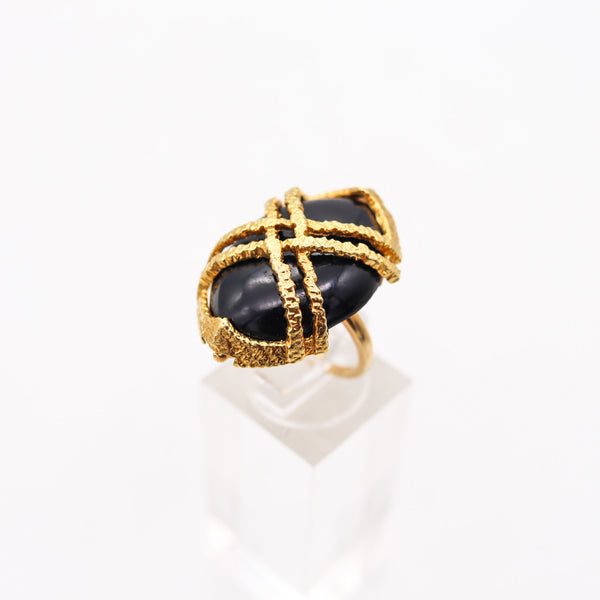 -Cartier New York Cocktail Ring In 18Kt yellow Gold With Oval Black Jade