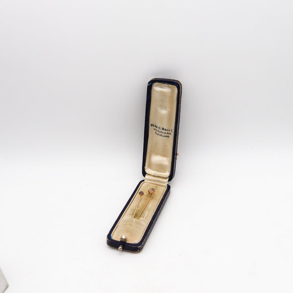 -Edwardian 1910 Pair of Stick Pins In 14Kt Yellow Gold with Cat's Eye Moonstones