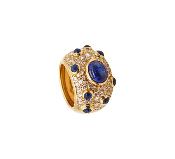 PERY ET FILS Cocktail Ring In 18Kt Gold With 7.22 Ctw In Diamonds & Sapphires