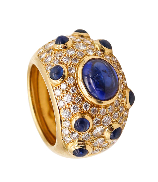 PERY ET FILS Cocktail Ring In 18Kt Gold With 7.22 Ctw In Diamonds & Sapphires