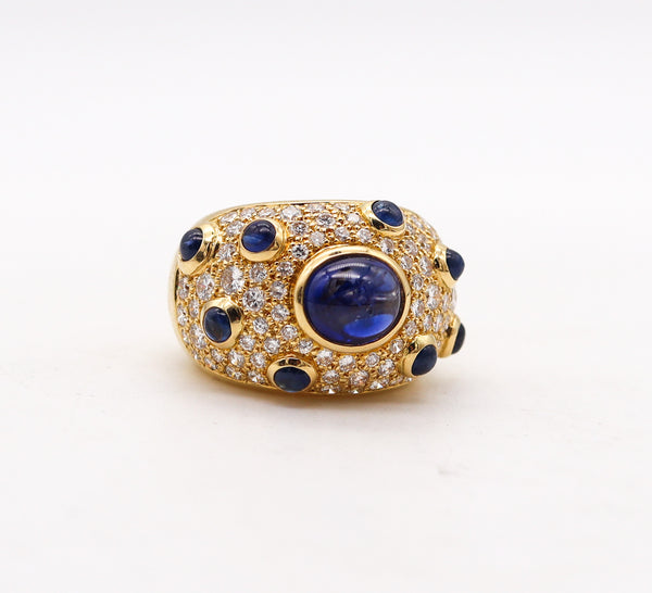 PERY ET FILS Cocktail Ring In 18Kt Gold With 7.22 Ctw In Diamonds & Sapphires