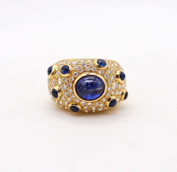 PERY ET FILS Cocktail Ring In 18Kt Gold With 7.22 Ctw In Diamonds & Sapphires