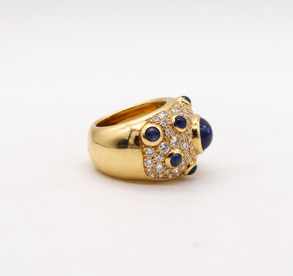 PERY ET FILS Cocktail Ring In 18Kt Gold With 7.22 Ctw In Diamonds & Sapphires