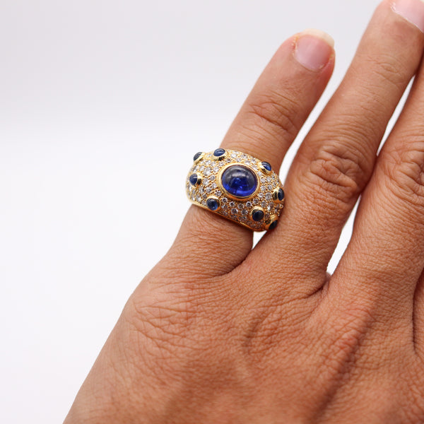 PERY ET FILS Cocktail Ring In 18Kt Gold With 7.22 Ctw In Diamonds & Sapphires