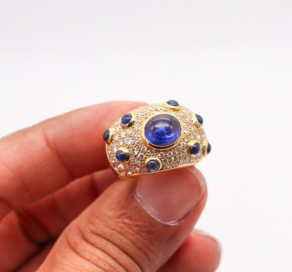 PERY ET FILS Cocktail Ring In 18Kt Gold With 7.22 Ctw In Diamonds & Sapphires