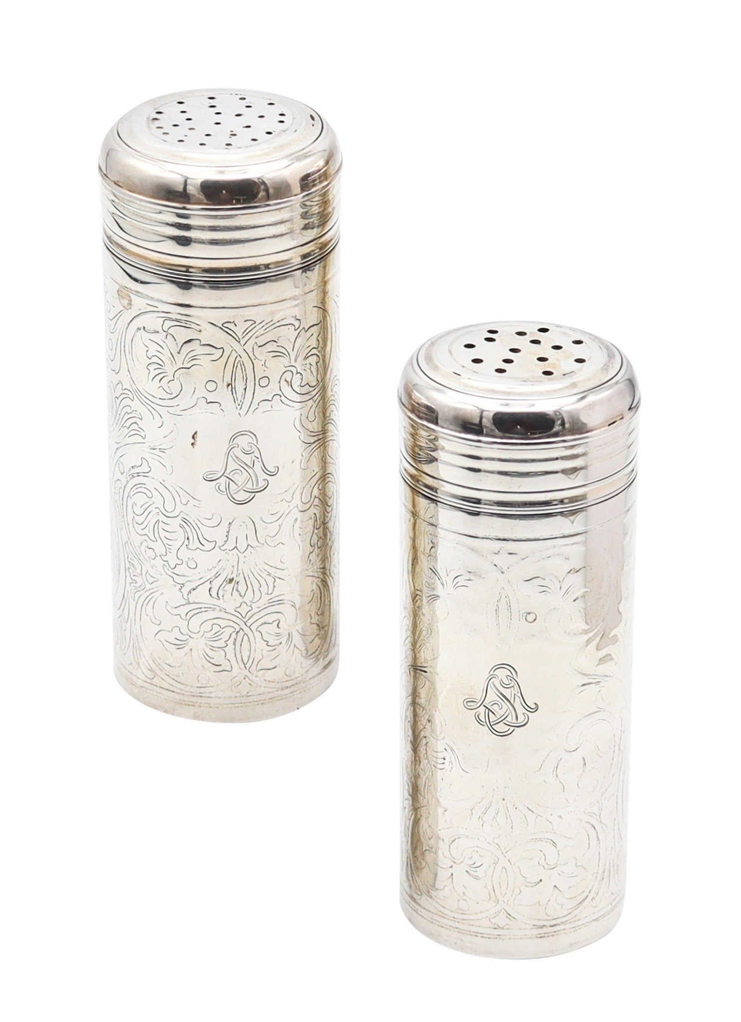 TIFFANY & CO. 1909 John C. Moore Salt-Pepper Shakers In .925 Sterling Silver