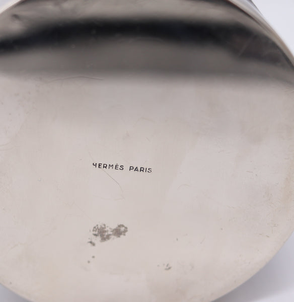 HERMES PARIS 1940 Desk Round Box In Gilt Bronze Nickel Plated & Leather