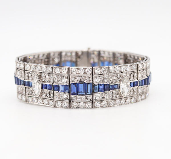 CARTIER 1930 Art-Deco Bracelet In Platinum With Diamonds & Sapphires In Box