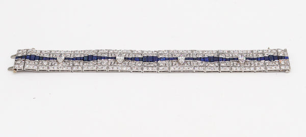 CARTIER 1930 Art-Deco Bracelet In Platinum With Diamonds & Sapphires In Box
