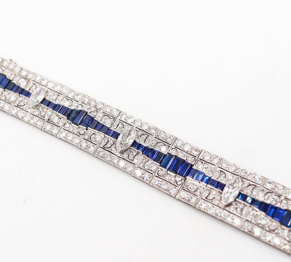 CARTIER 1930 Art-Deco Bracelet In Platinum With Diamonds & Sapphires In Box
