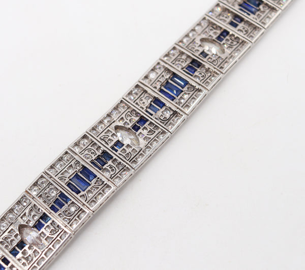 CARTIER 1930 Art-Deco Bracelet In Platinum With Diamonds & Sapphires In Box