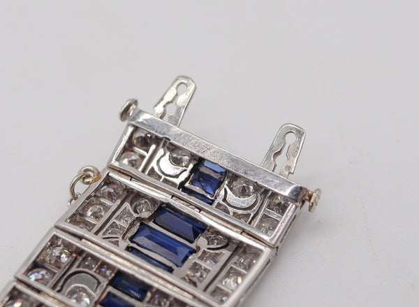 CARTIER 1930 Art-Deco Bracelet In Platinum With Diamonds & Sapphires In Box