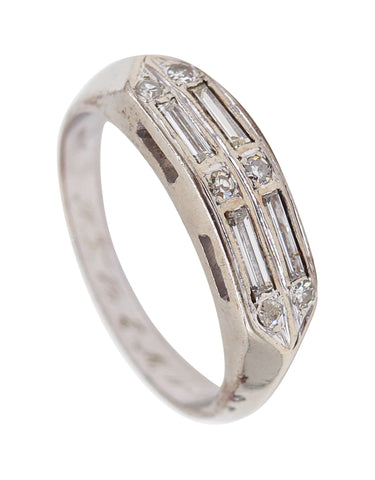 ART-DECO 1935 Antique Band Ring In 14Kt White Gold With VS Diamonds