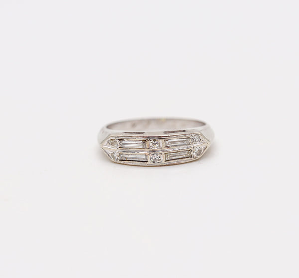 ART-DECO 1935 Antique Band Ring In 14Kt White Gold With VS Diamonds