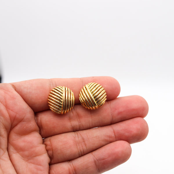 -Tiffany & Co. Vintage Bombe Buttons Geometric Earrings In Solid 18Kt Yellow Gold