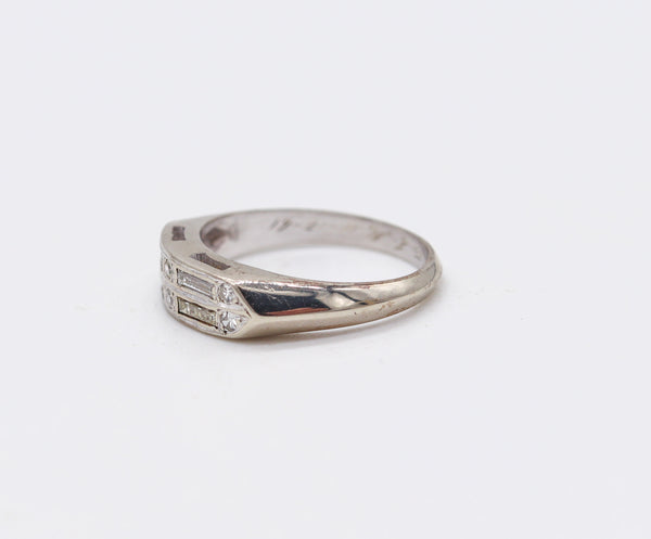 ART-DECO 1935 Antique Band Ring In 14Kt White Gold With VS Diamonds