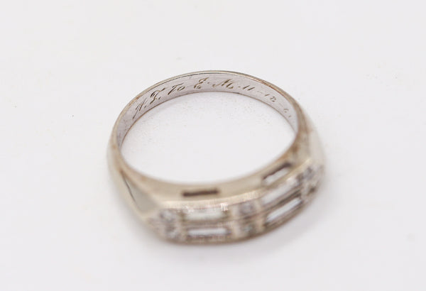ART-DECO 1935 Antique Band Ring In 14Kt White Gold With VS Diamonds