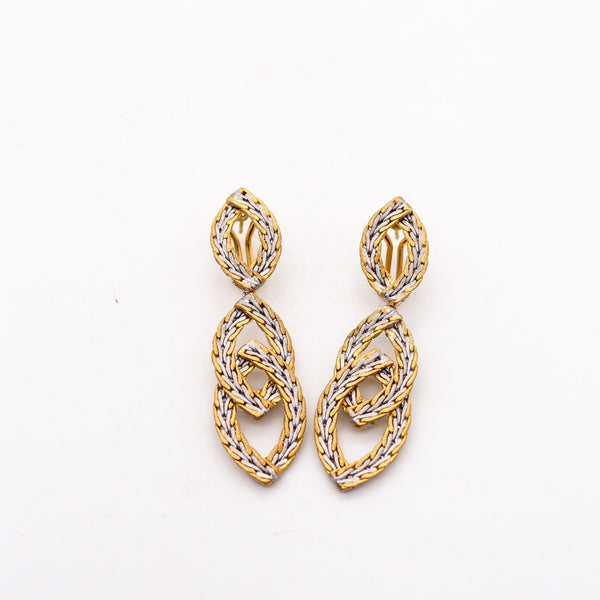 BUCCELLATI Milano Large Dangle Drop Earrings Two Tones Woven 18Kt Gold