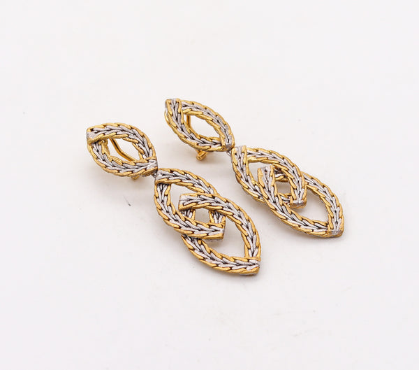 BUCCELLATI Milano Large Dangle Drop Earrings Two Tones Woven 18Kt Gold