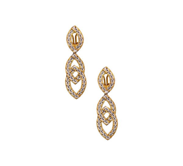 BUCCELLATI Milano Large Dangle Drop Earrings Two Tones Woven 18Kt Gold