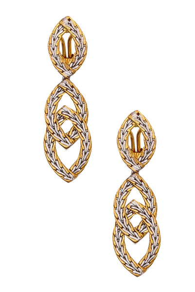 BUCCELLATI Milano Large Dangle Drop Earrings Two Tones Woven 18Kt Gold