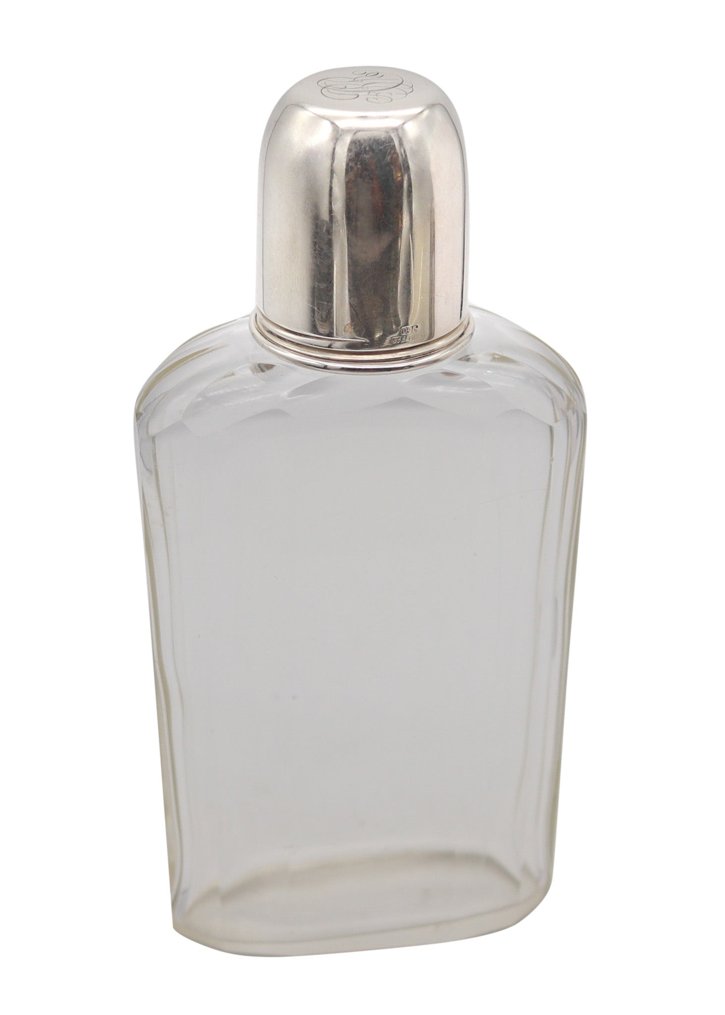 AMERICAN 1920 Art Deco Skyscraper Liquor Flask In Cut Glass & 925 Sterling Silver