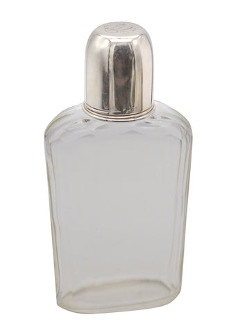 AMERICAN 1920 Art Deco Skyscraper Liquor Flask In Cut Glass & 925 Sterling Silver