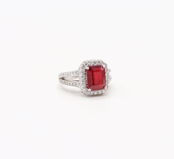 PLATINUM Classic Cocktail Ring With 4.84 Ctw In Vivid Red Ruby And VS Diamonds