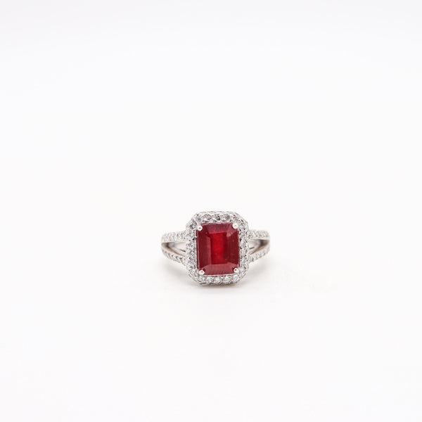 PLATINUM Classic Cocktail Ring With 4.84 Ctw In Vivid Red Ruby And VS Diamonds