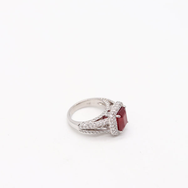 PLATINUM Classic Cocktail Ring With 4.84 Ctw In Vivid Red Ruby And VS Diamonds