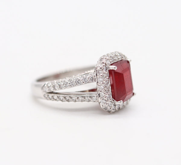 PLATINUM Classic Cocktail Ring With 4.84 Ctw In Vivid Red Ruby And VS Diamonds