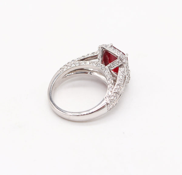 PLATINUM Classic Cocktail Ring With 4.84 Ctw In Vivid Red Ruby And VS Diamonds