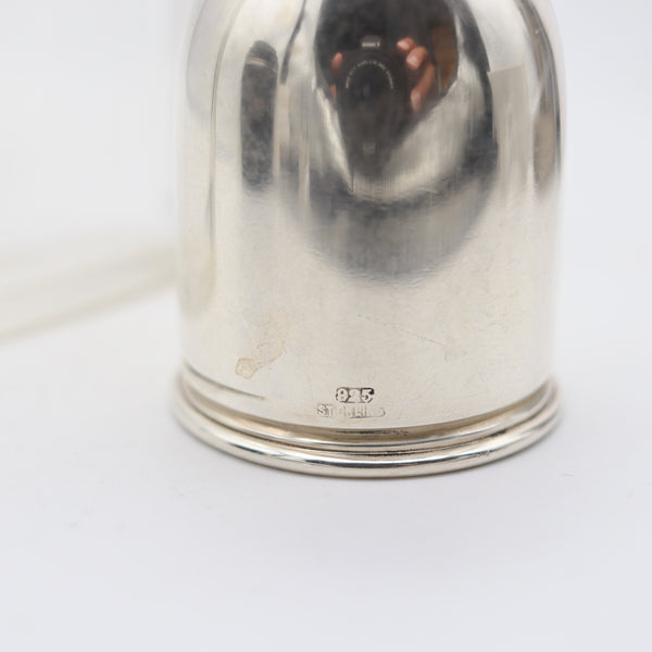 AMERICAN 1920 Art Deco Skyscraper Liquor Flask In Cut Glass & 925 Sterling Silver