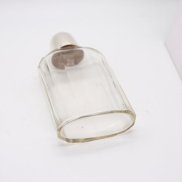 AMERICAN 1920 Art Deco Skyscraper Liquor Flask In Cut Glass & 925 Sterling Silver