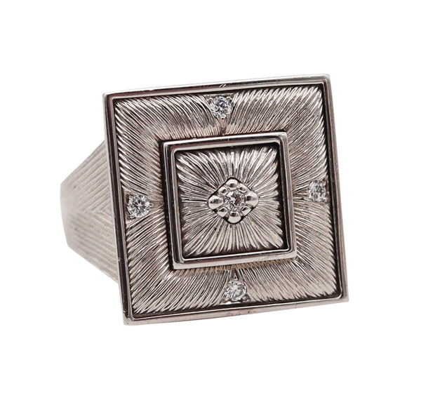 BUCCELLATI Etched Squared Cocktail Ring In 18Kt White Gold With Diamonds