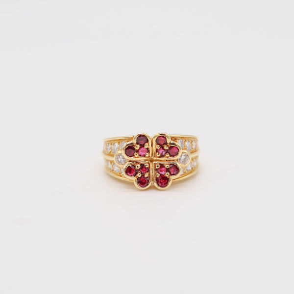 BOUCHERON Paris Clover Ring In 18Kt Gold With 1.94 Ctw In Diamonds & Rubies