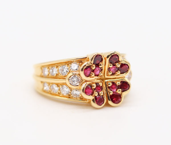 BOUCHERON Paris Clover Ring In 18Kt Gold With 1.94 Ctw In Diamonds & Rubies