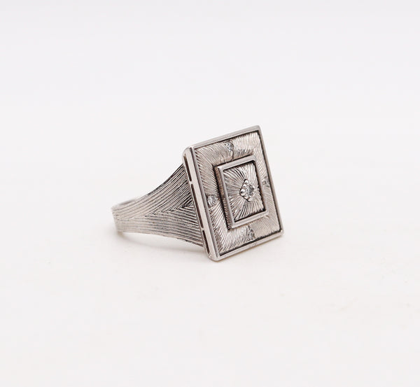 BUCCELLATI Etched Squared Cocktail Ring In 18Kt White Gold With Diamonds