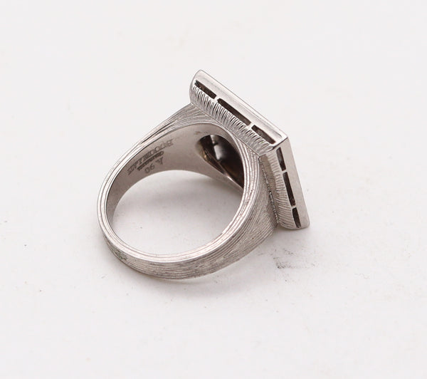 BUCCELLATI Etched Squared Cocktail Ring In 18Kt White Gold With Diamonds