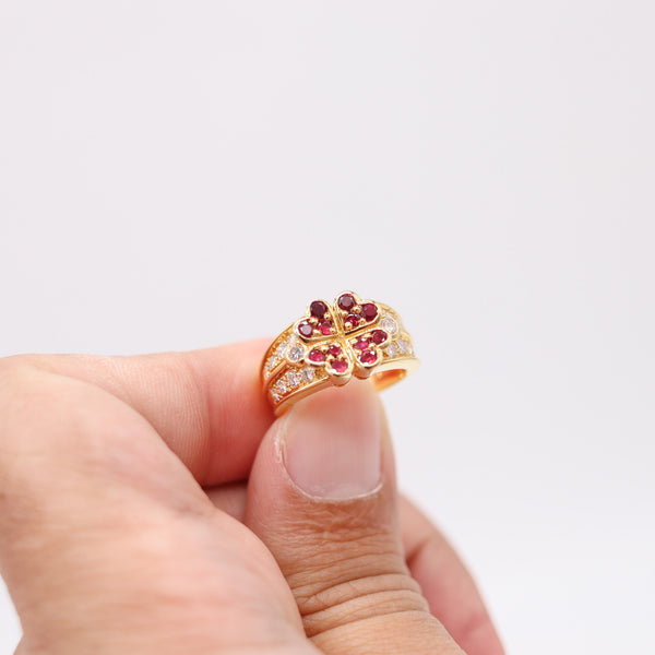 BOUCHERON Paris Clover Ring In 18Kt Gold With 1.94 Ctw In Diamonds & Rubies