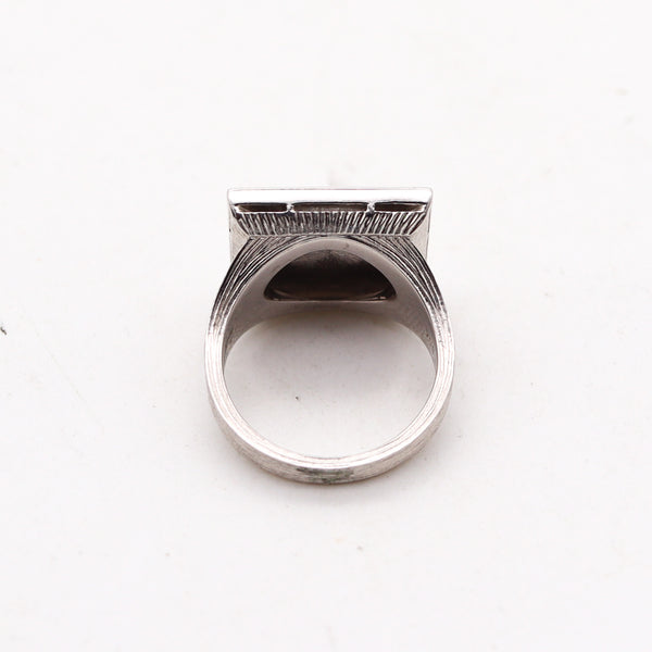 BUCCELLATI Etched Squared Cocktail Ring In 18Kt White Gold With Diamonds