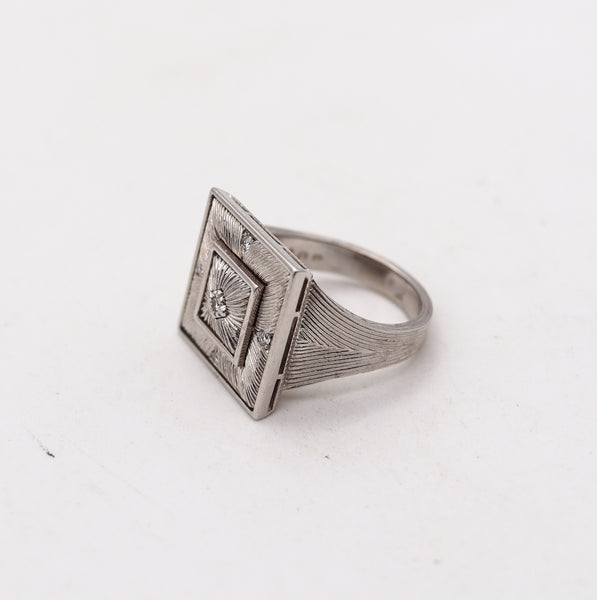 BUCCELLATI Etched Squared Cocktail Ring In 18Kt White Gold With Diamonds