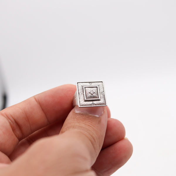 BUCCELLATI Etched Squared Cocktail Ring In 18Kt White Gold With Diamonds