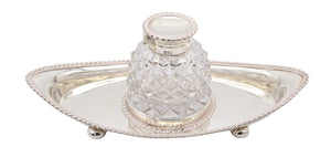 JOHN GRINSELL & SONS 1904 Edwardian Cut Crystal Inkwell Desk Tray In .925 Sterling