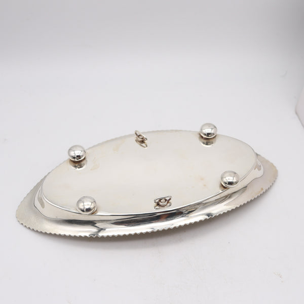 JOHN GRINSELL & SONS 1904 Edwardian Cut Crystal Inkwell Desk Tray In .925 Sterling