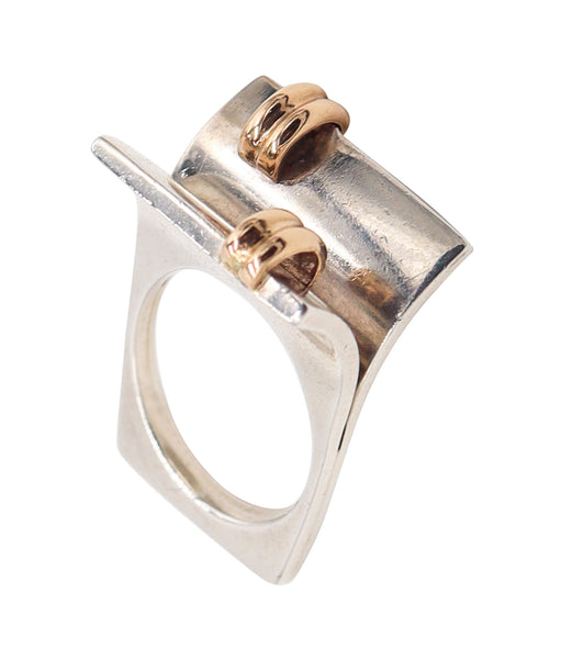 CARTIER 1970 Modernist Sculptural Ring In 14Kt Yellow Gold & Solid Sterling