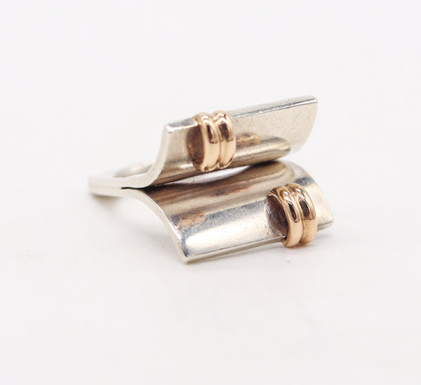 CARTIER 1970 Modernist Sculptural Ring In 14Kt Yellow Gold & Solid Sterling